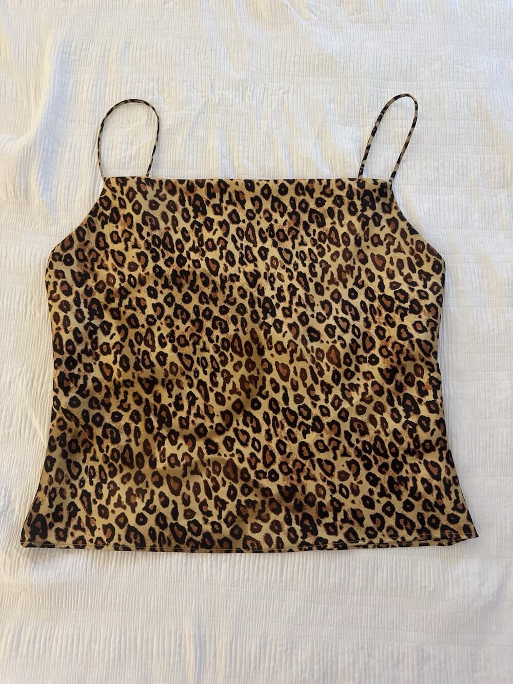 Zara Leopard Print Satin Camisole Tank Top Y2K Mob Wife Grunge Cool Girl Glamour